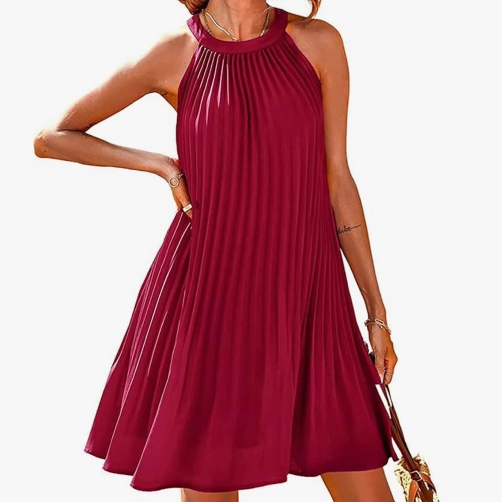 Elegant Dress Halter Women  Neck Burgundy Elegance Red Medium - Picture 2 of 10
